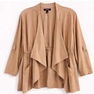 Torrid Tan Twill Drawstring Waist Drape Front Jacket Size 0 L Plus Utility Coat